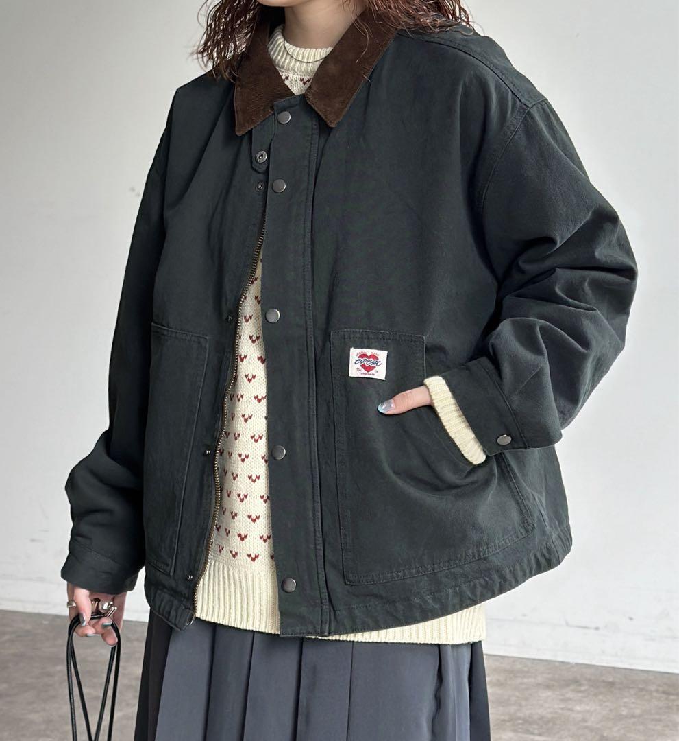 グリーン コーデュロイ襟ワークジャケット