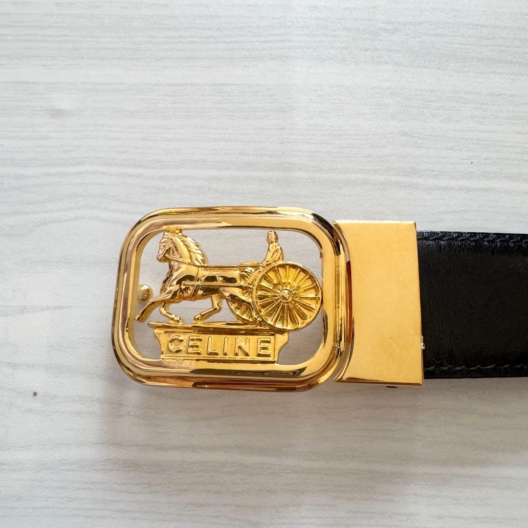 【セール中】CELINE セリーヌ 黒 レザー ベルト 馬車 ブランド