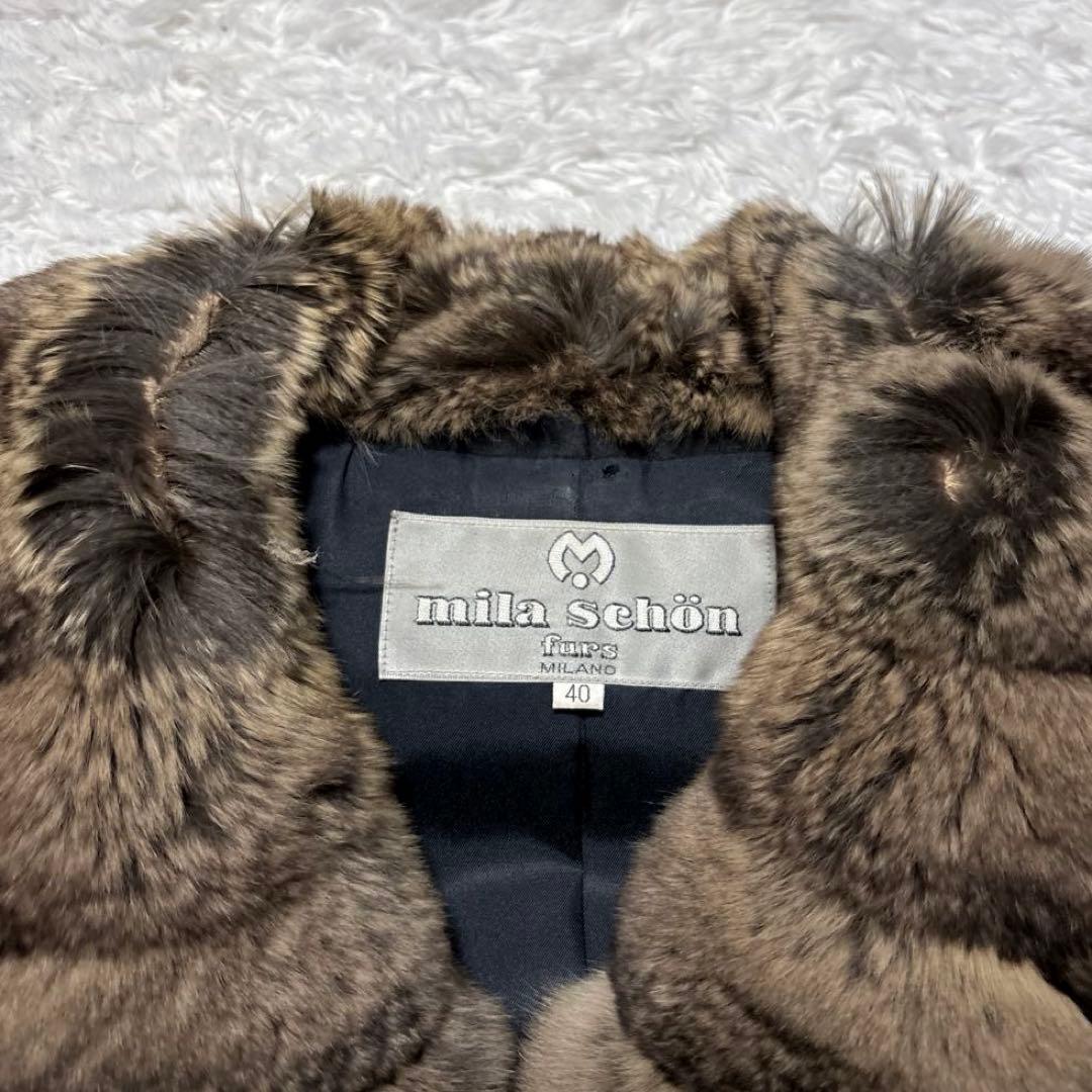 ミラショーン チンチラ シルク ファーコート ロングコート 毛皮コート 黒 40