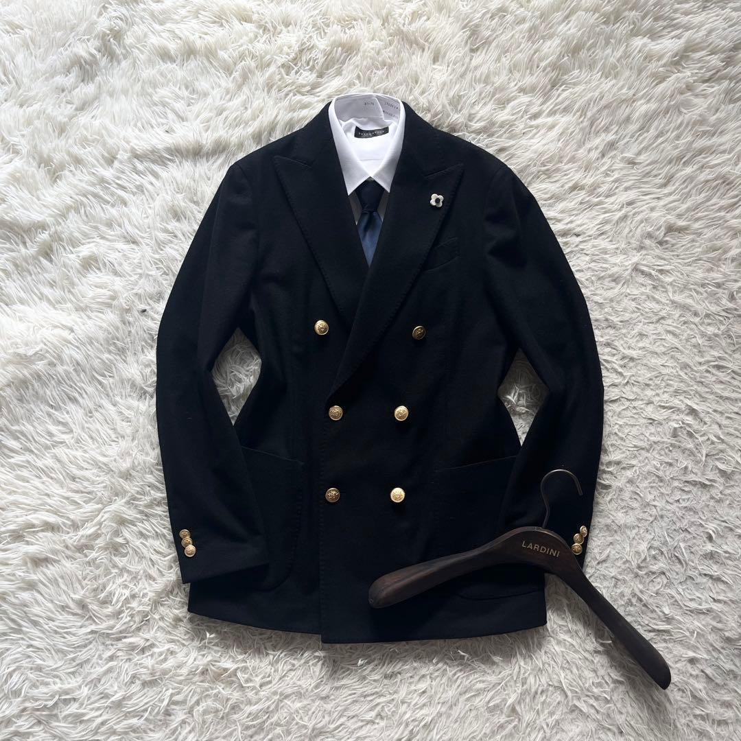 <極美品>LARDINI 金ボタン カシミヤ100% ダブルジャケット 46