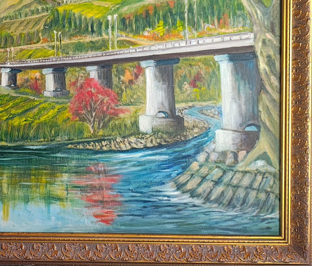 【送料込】F50号 大型 油彩仮額縁＆肉筆油彩画セット 南郷大橋 2006年制作