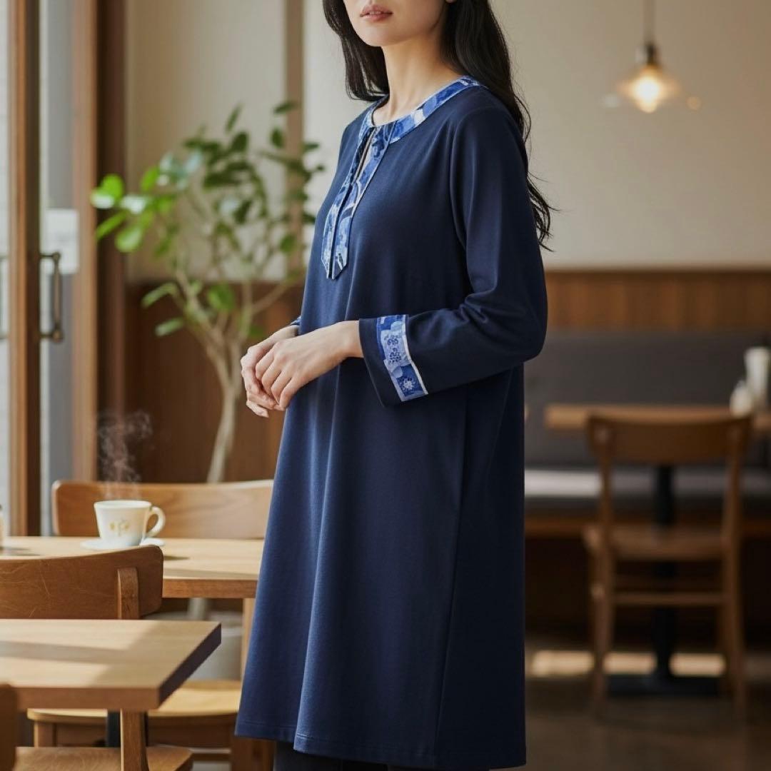 美品✨大きいサイズ レオナール カンカン チュニックワンピース ネイビー