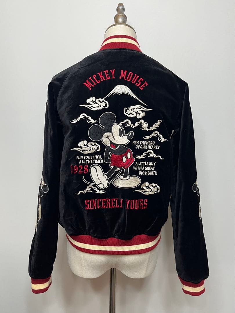 レア　Disney ディズニー ミッキーマウス リバーシブル スカジャン　刺繍