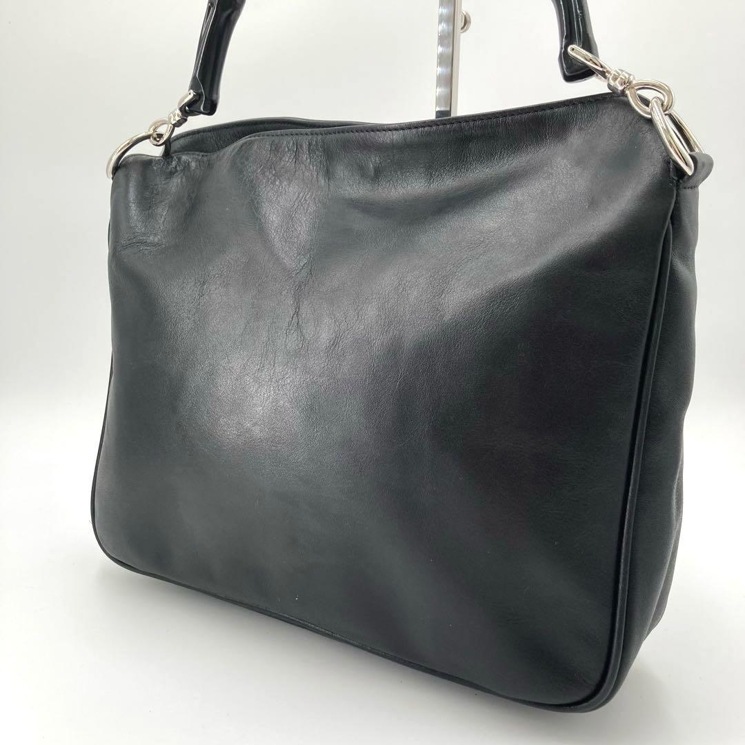 極美品✨GUCCI グッチ バンブー 2way ハンドバッグ ブラック レザー