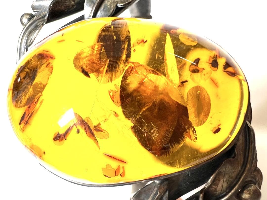 シルバー【925】アンティーク ヴィンテージ 琥珀 バングル ブレスレット