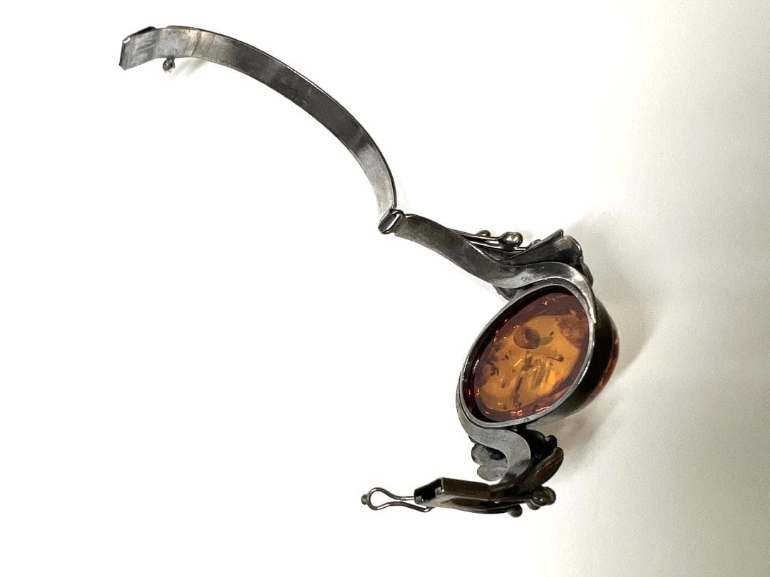 シルバー【925】アンティーク ヴィンテージ 琥珀 バングル ブレスレット