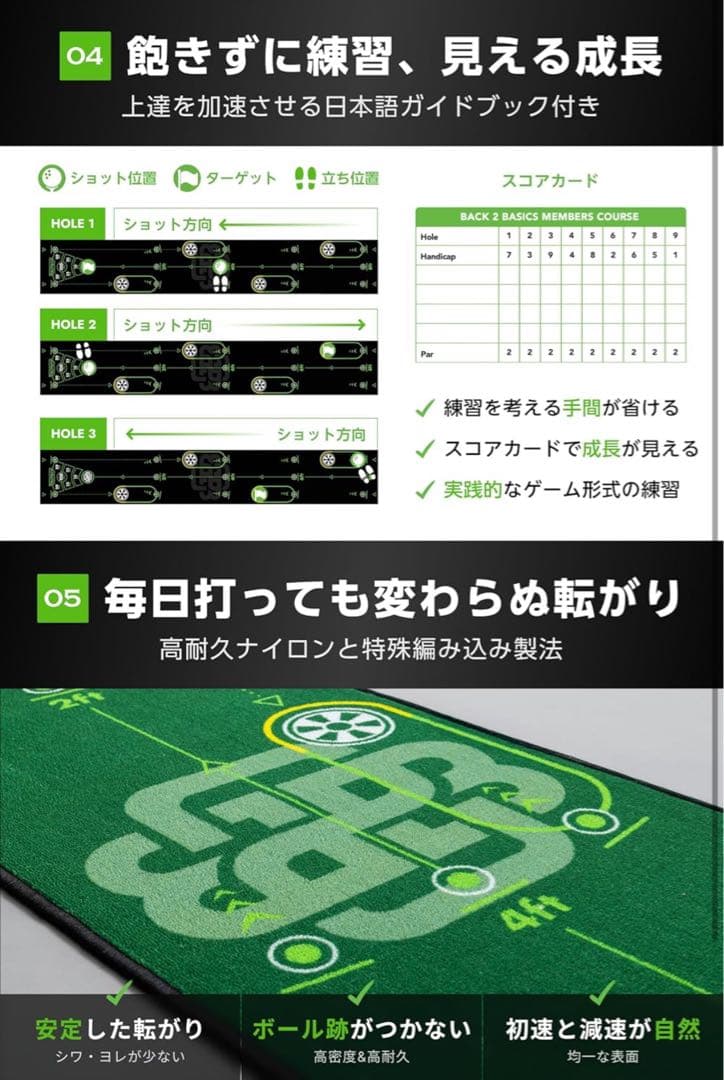 kt6146　BACK2BASICSGOLF パター練習マット　ブラック