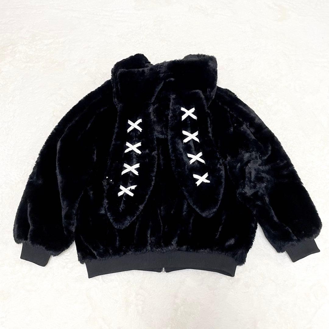 【美品】REFLEM レフレム うさ耳 ファー パーカー コート 黒 うさぎ