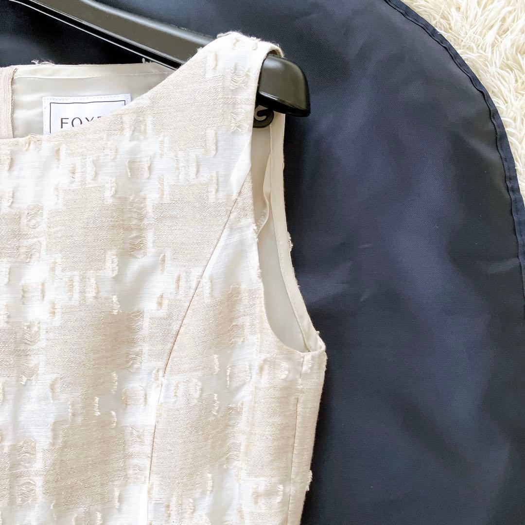 美品✨フォクシー Hydrangea リネン混 ノースリーブ ワンピース 38