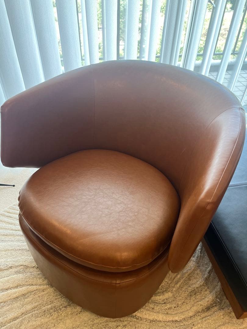 【本革】West elm ブラウン 1人掛けソファ 椅子