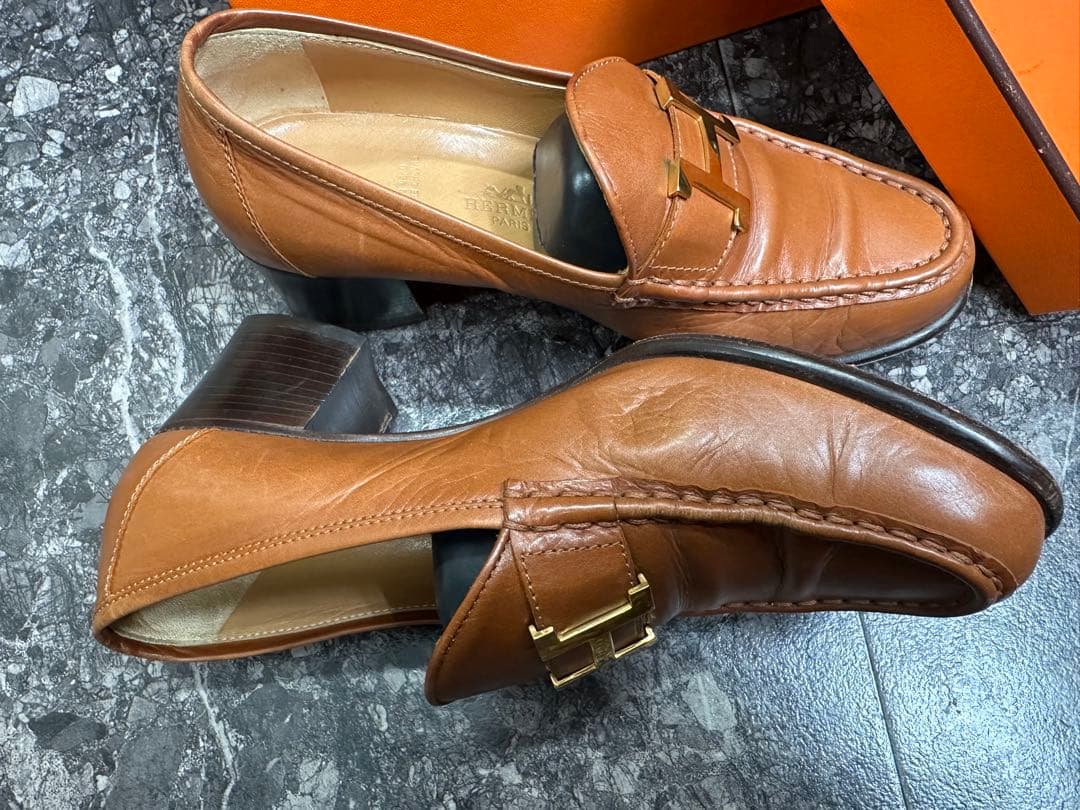 年末セール処分HERMES 37ブラウンレザー ローファー