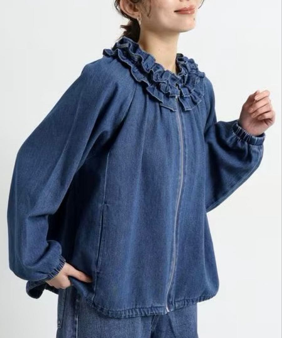 ◯ studio CLIP フリルカラー甘織りデニムシャツブルゾン ◯