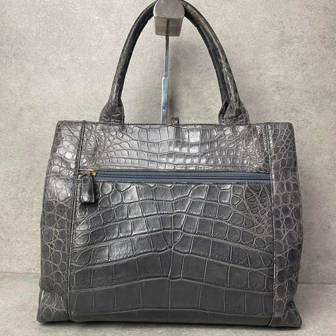 極希少 JRAクロコダイル マット トートバッグ センター取り グレー