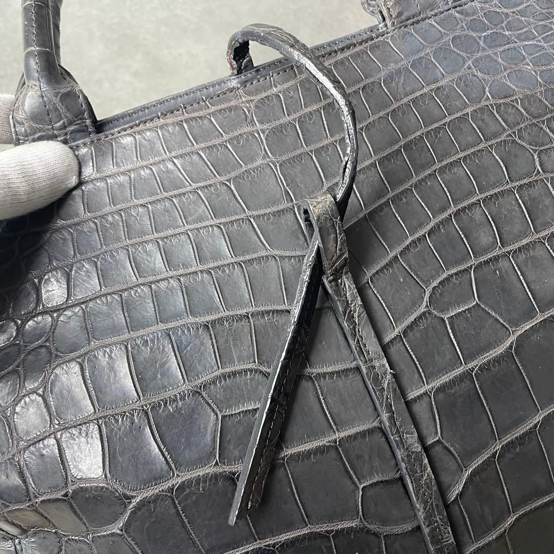 極希少 JRAクロコダイル マット トートバッグ センター取り グレー
