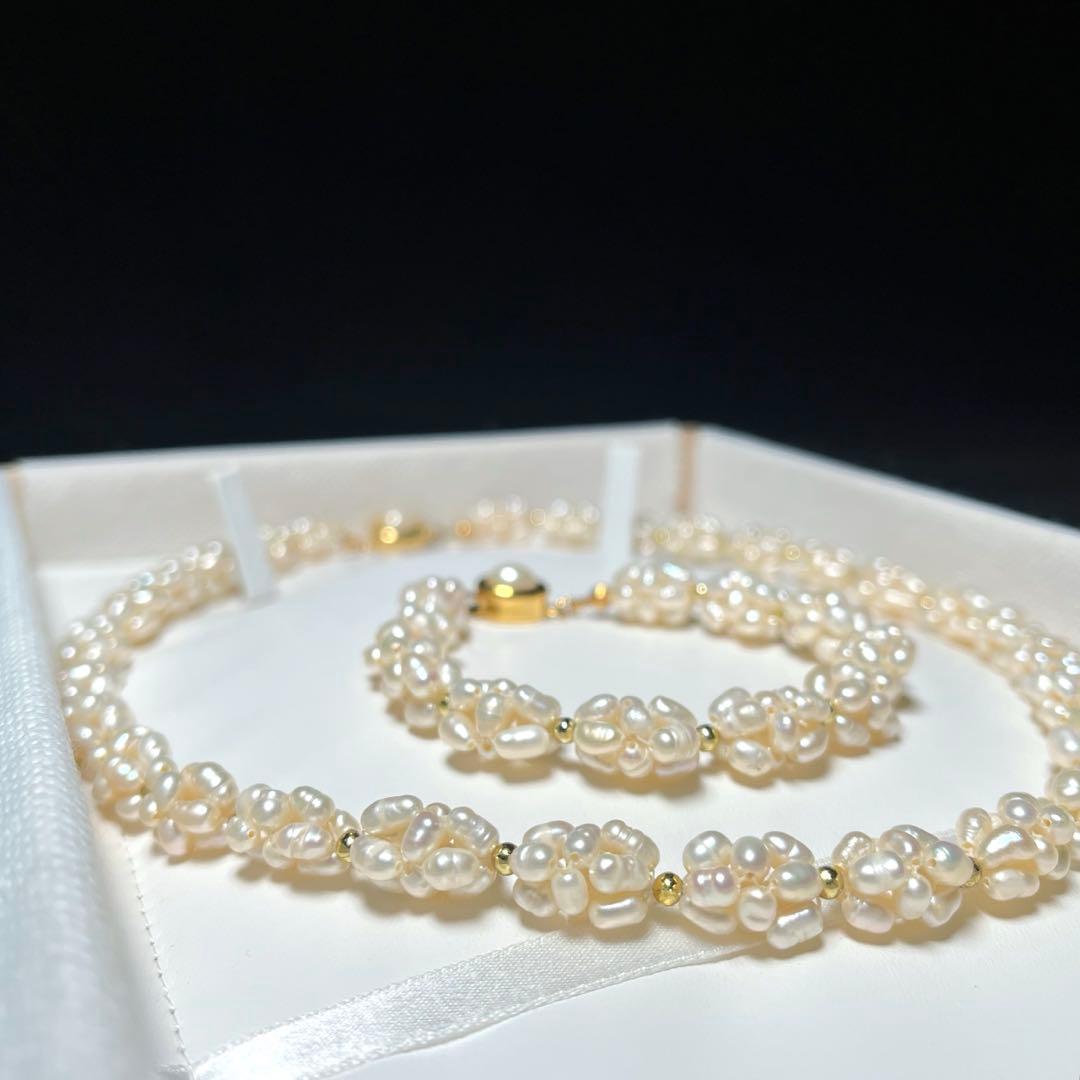 高級 ベビーパール 本真珠 ネックレス ブレスレット 5.0〜6.2㎜ M695