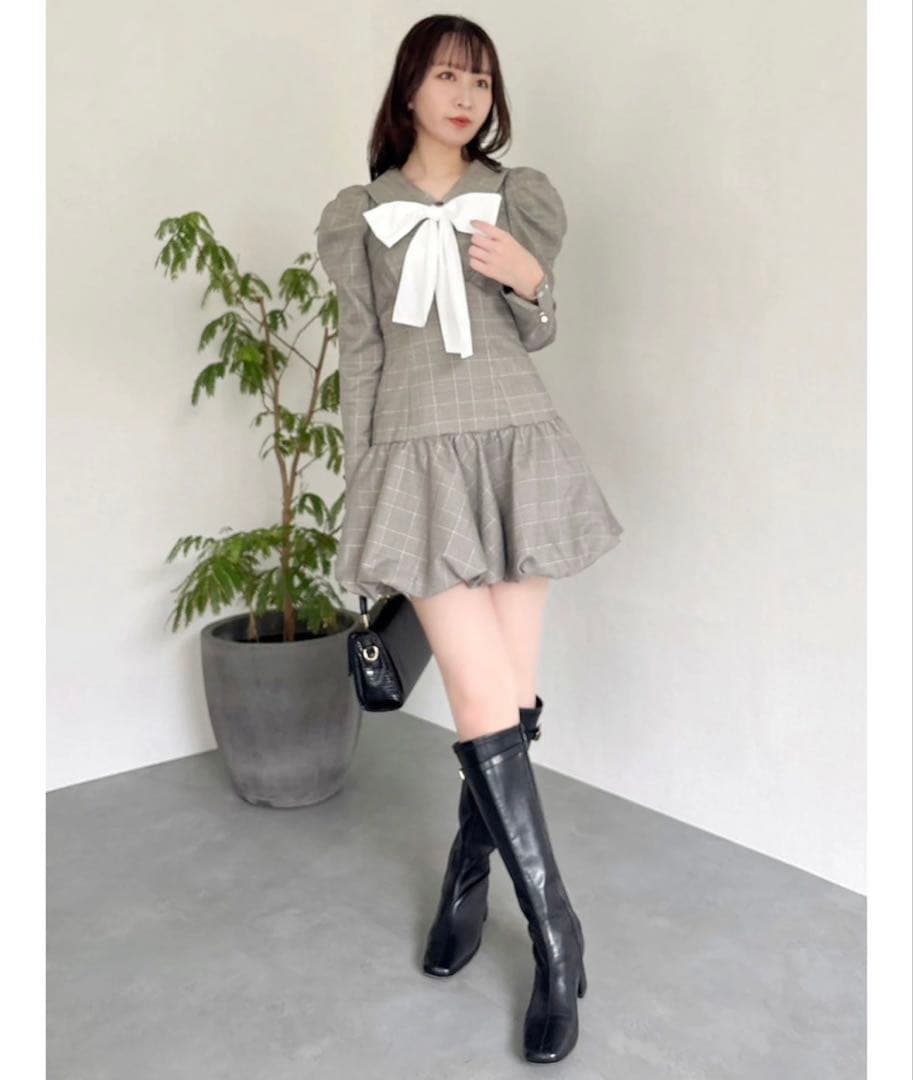 dazzlin バルーンチェックミニワンピース