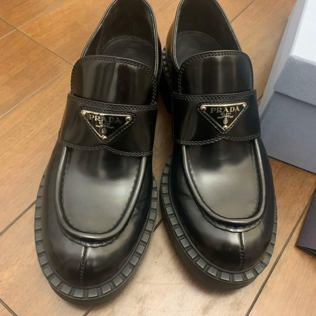 あつ☆ 　PRADAプラダ　チョコレートローファー　38 24-24.5黒