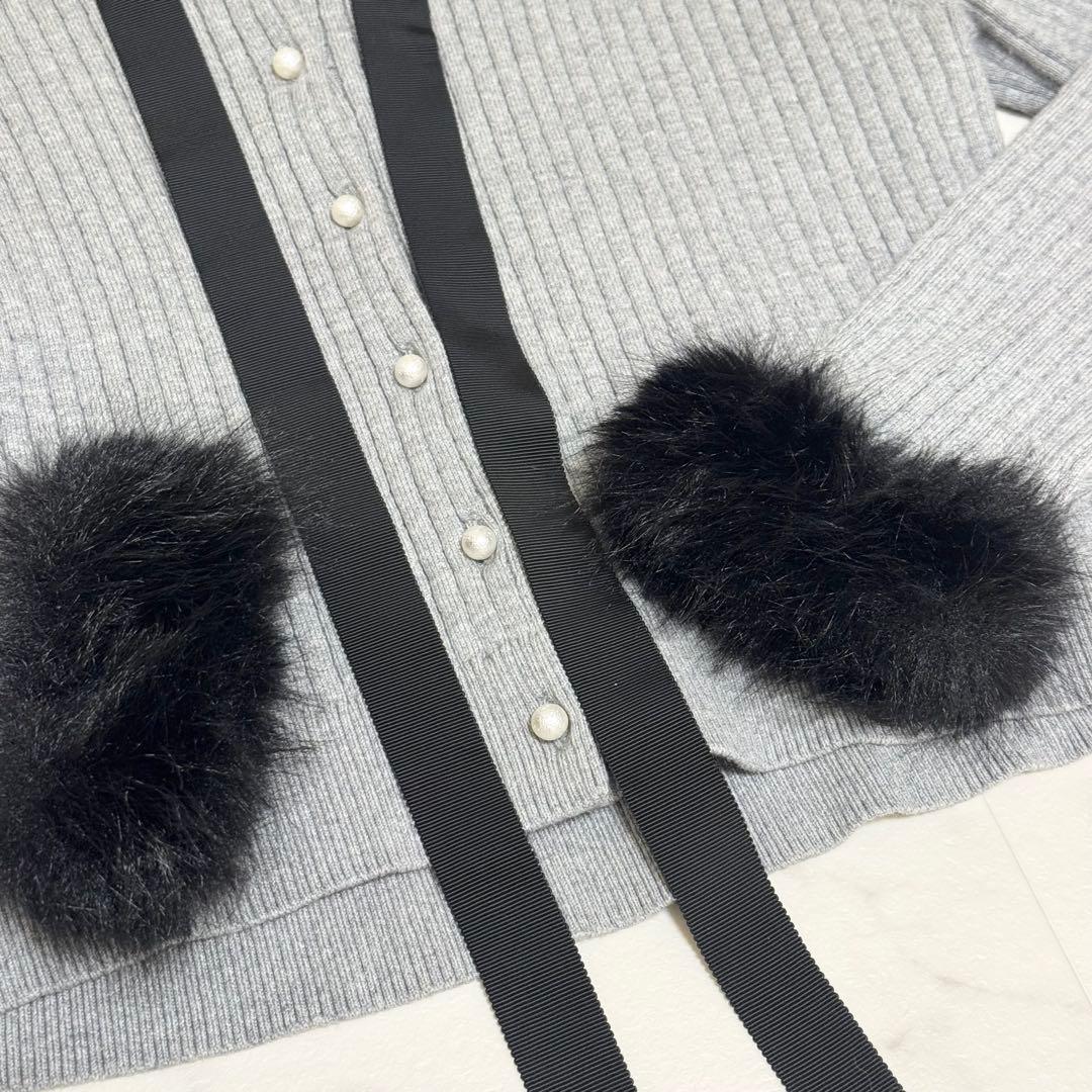 FURFUR リボン付き袖口ファーカーディガン USAGIONLINE限定