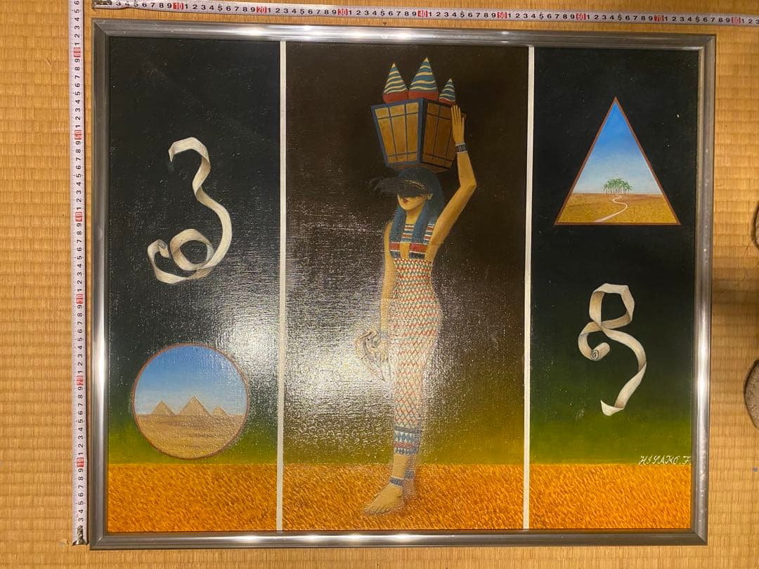 油彩 現代アート 女性と風景 約63x75cm - 作: M.Funayama