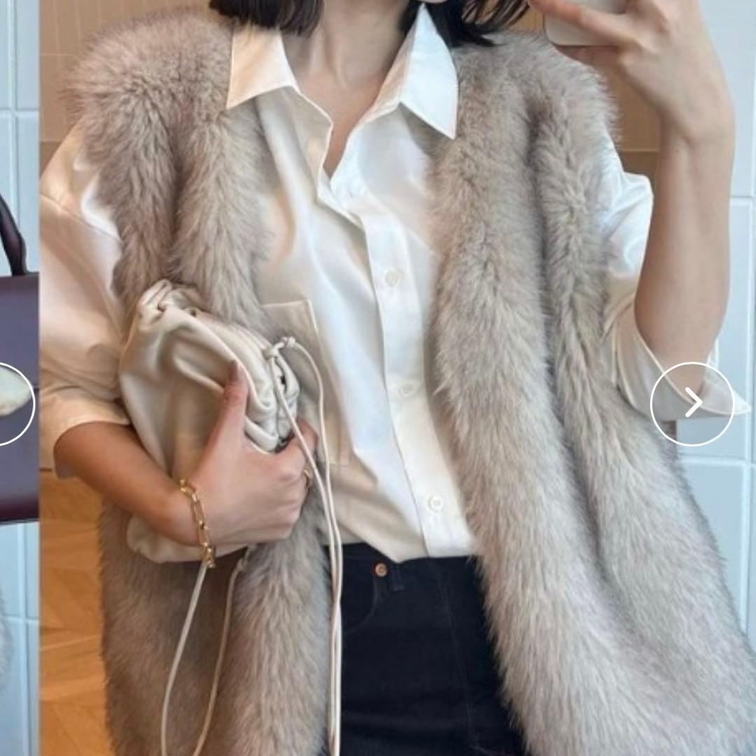 美品✨anuans アニュアンス ショートファーベスト GREY BEIGE