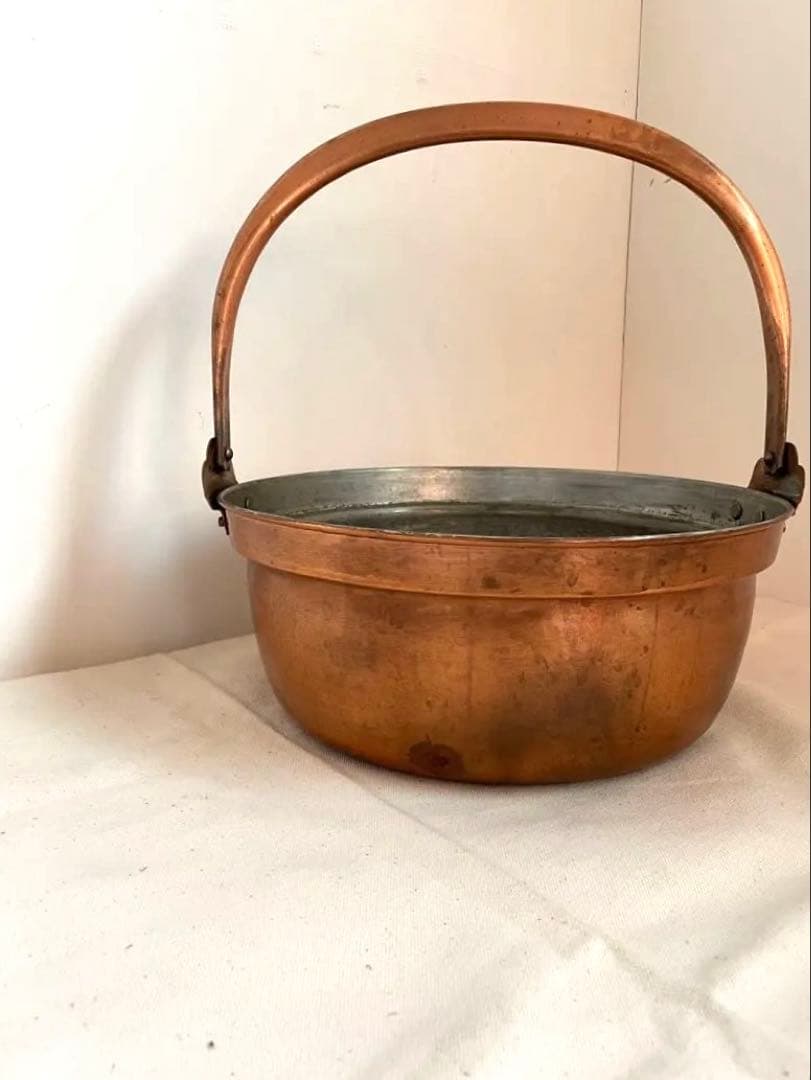 古道具　銅鍋　山菜鍋　大　錫引き　30㎝