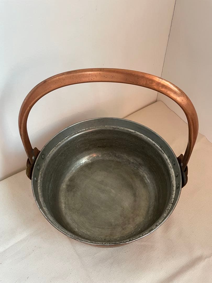 古道具　銅鍋　山菜鍋　大　錫引き　30㎝