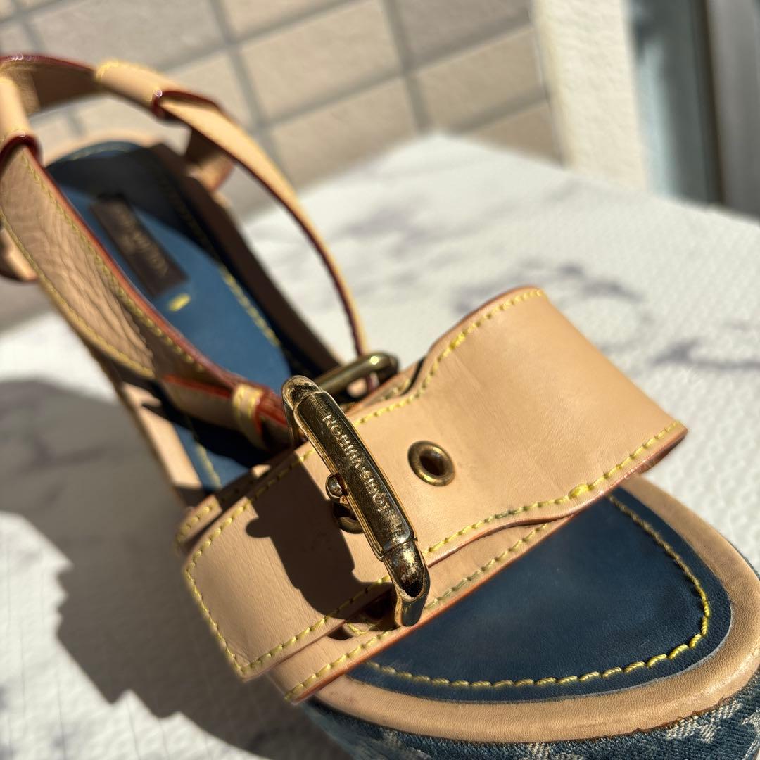 ルイヴィトン　厚底サンダル　デニム　モノグラム　シューズ　スニーカー　LV