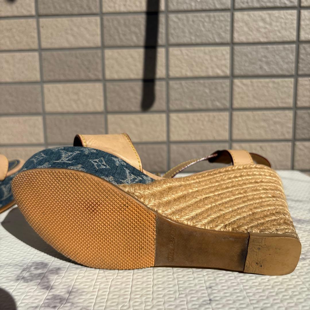 ルイヴィトン　厚底サンダル　デニム　モノグラム　シューズ　スニーカー　LV