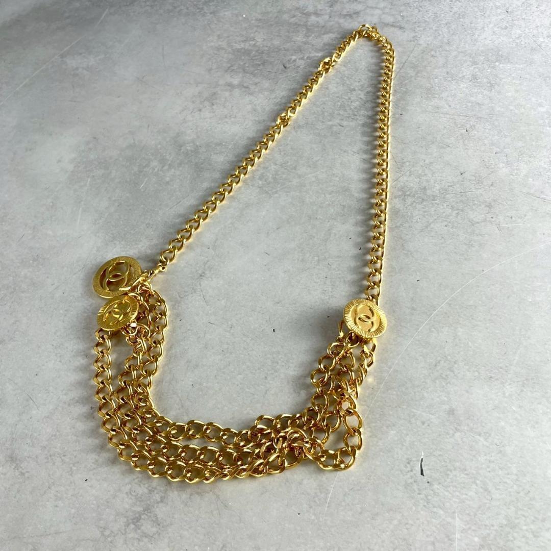 極美品　CHANEL シャネル　1984　ココマーク　3連　チェーンベルト　金色