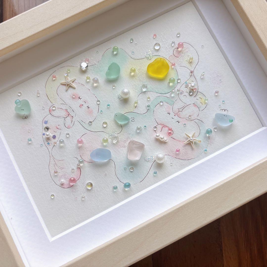 【マーメイド】イラスト　シーグラスアート　水彩画　原画