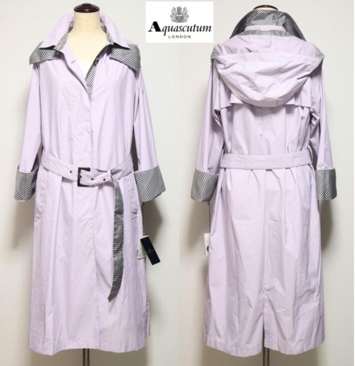 新品【アクアスキュータム】レインコート フード脱着可 M-L きれいなラベンダー