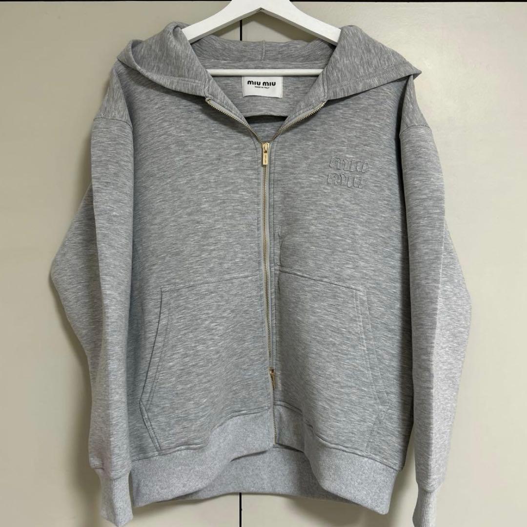MIUMIU ダブルジップ パーカー フーディ グレー