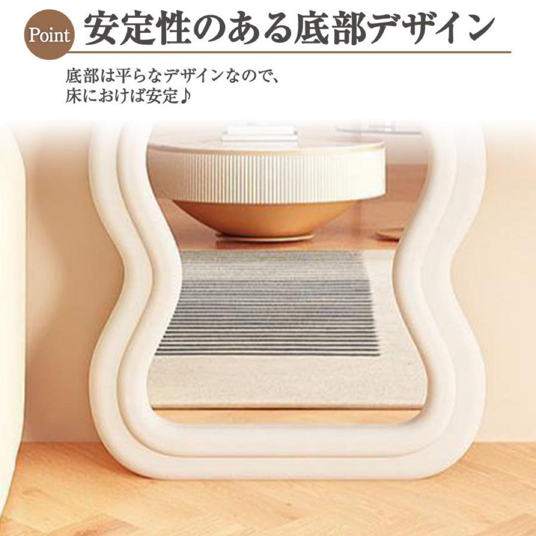 波型 全身鏡 全身 姫系 姿見 白 かわいい 鏡 大きめ 立て掛けミラーホワイト