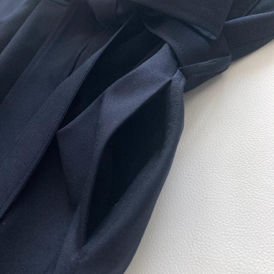 【大人気美品】SOEJU　ソフトオックスシャツワンピース ベルト付 ネイビー S