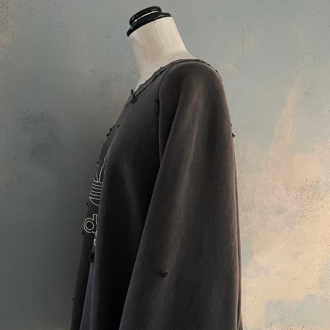 80's 万国旗タグ“adidas”墨黒“USA製”boro sweat