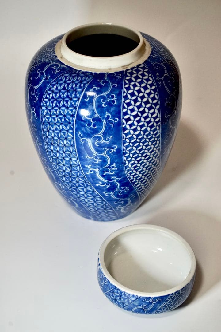 初代 川本桝吉 枡吉 染付有職文沈香壺 明治期瀬戸の名工　瀬戸焼