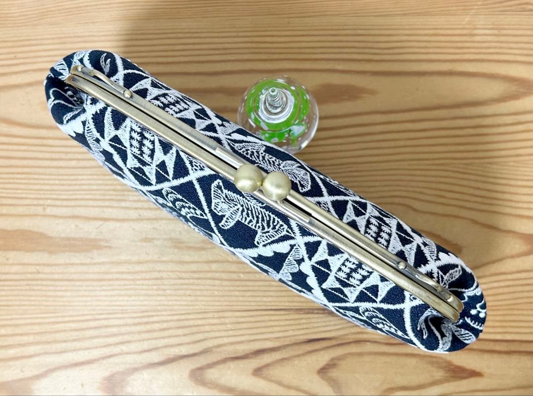 ハンドメイド がま口バッグ ポーチ symphony ネイビー ミナペルホネ