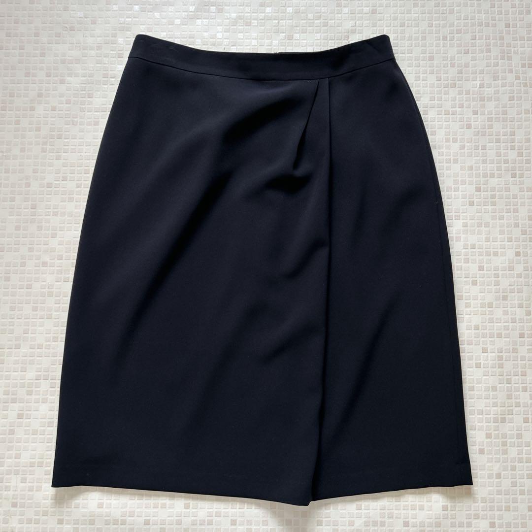 美品 23区 ノーカラースーツ スカート 大きいサイズ44 ブラック