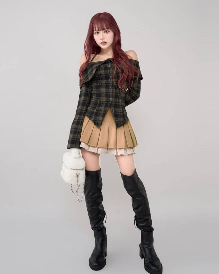 ダーリッチ ダブルプリーツミニスカート 【ベージュ】