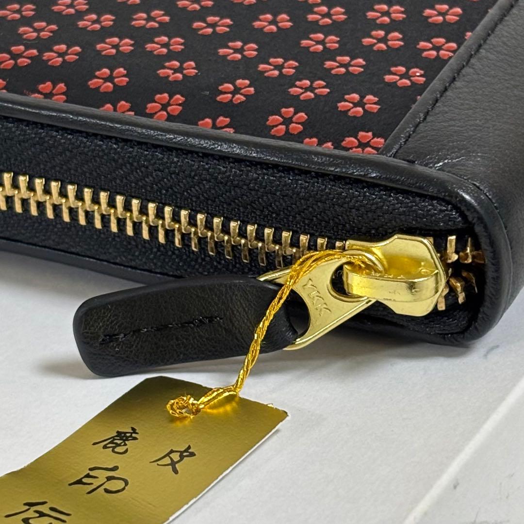 【未使用】 印傳屋 INDENYA 長財布 鹿革 レザー 小桜 本漆