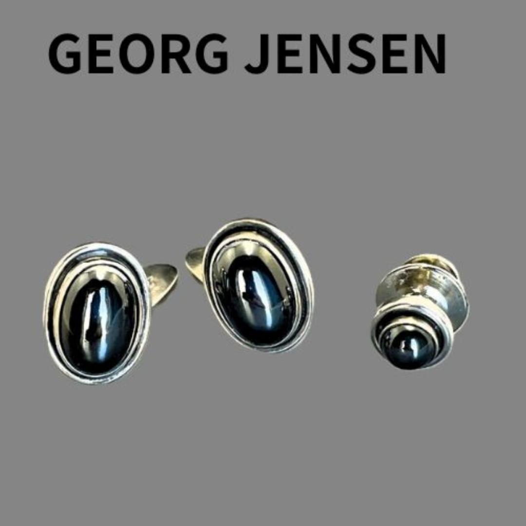   ジョージジエンセン カフス ヘマタイトとタイタック