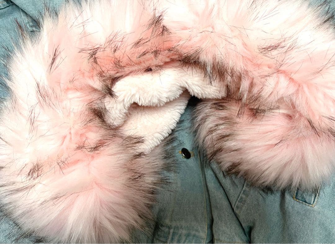 ボリュームファーオーバーサイズデニムジャケット ピンク y2k グランジ