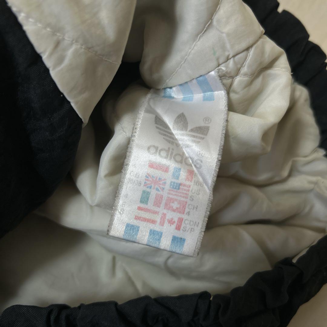 90s adidas フーディー ナイロンジャケット ロゴ刺繍 ブラック L