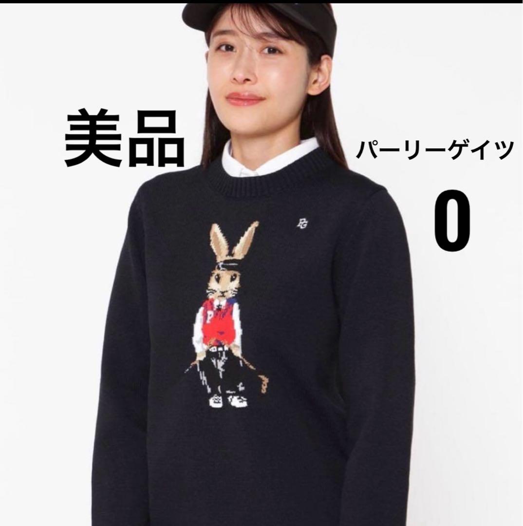 パーリーゲイツ インターシャ クルーネックニット　黒トラッドラビット O うさぎ