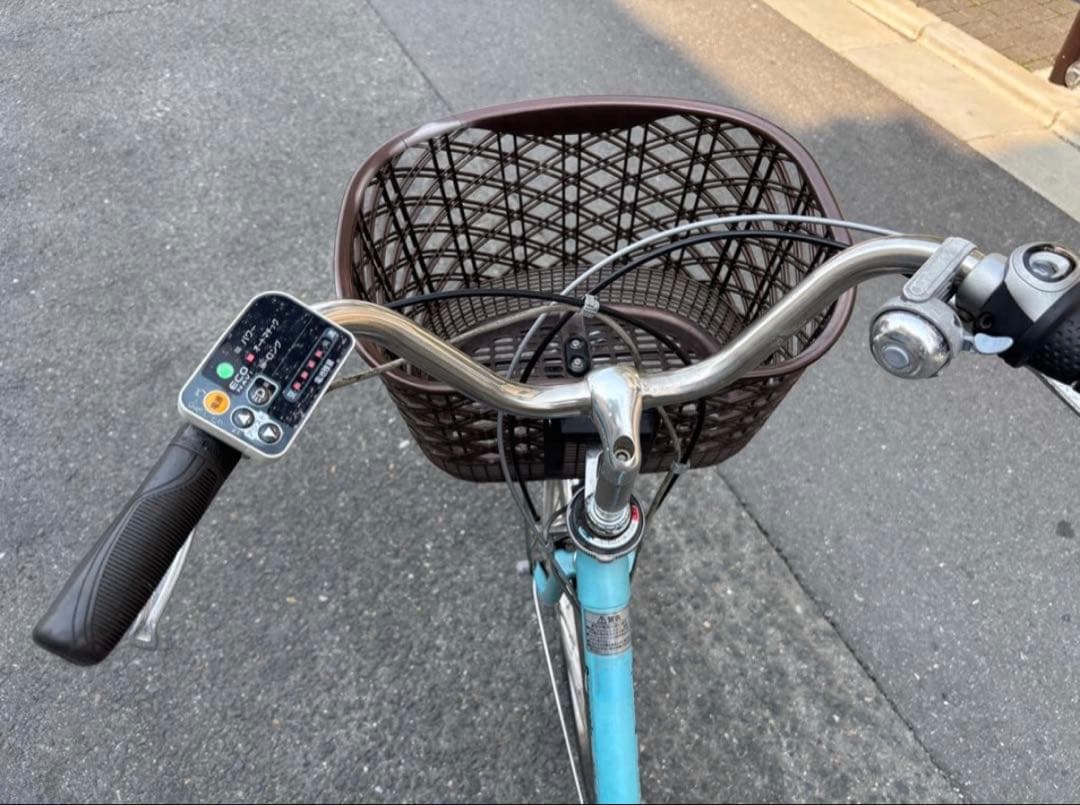 水色 電動アシスト自転車 ブラウンバスケット