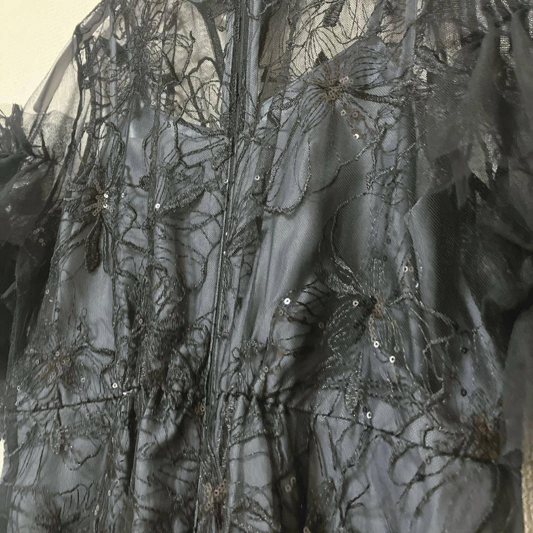 美品　人気　ニアナ　スパンコール刺繍レースドレス キーホールネック　ブラック　Ｌ