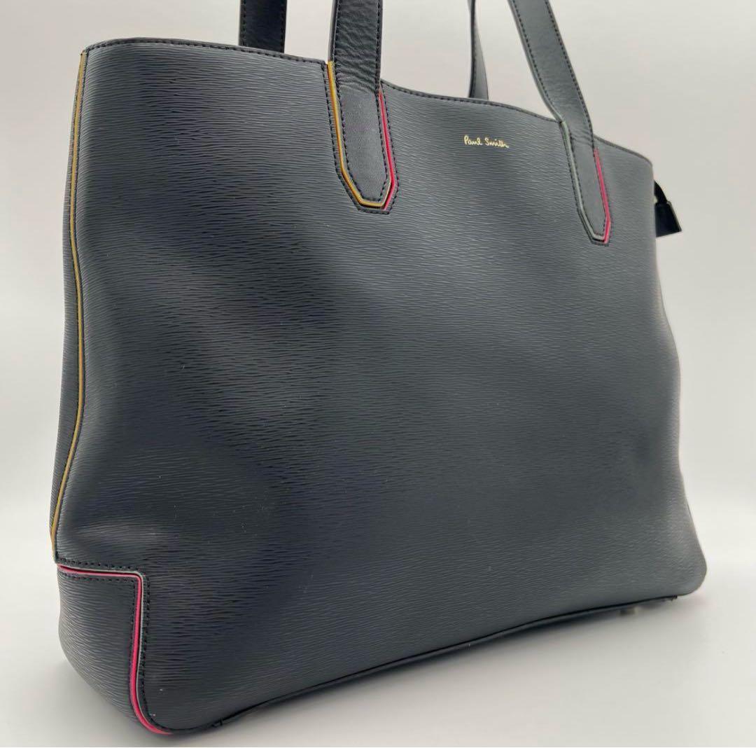 未使用級 ポールスミス A4◎ マルチストライプ トートバッグ レザー ブラック