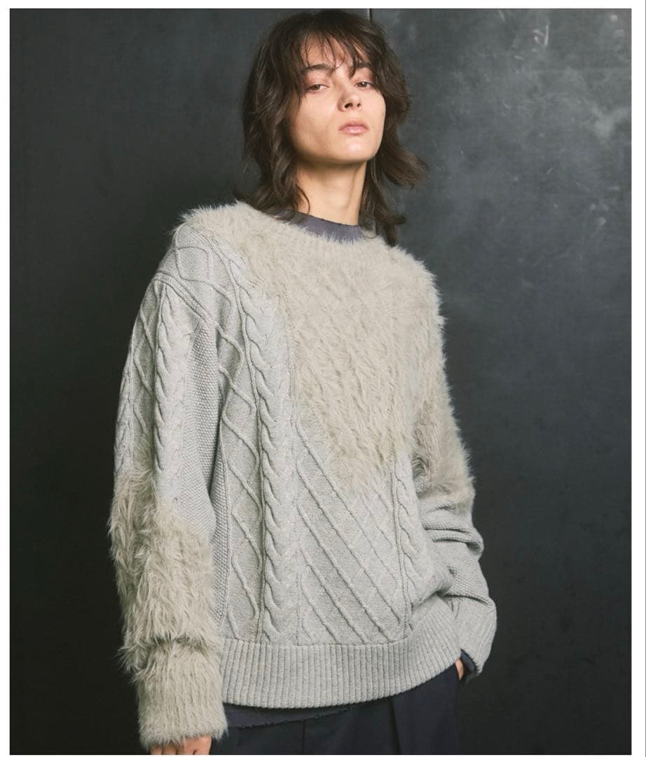 MAISON SPECIAL ケーブルシャギーニット　グレー