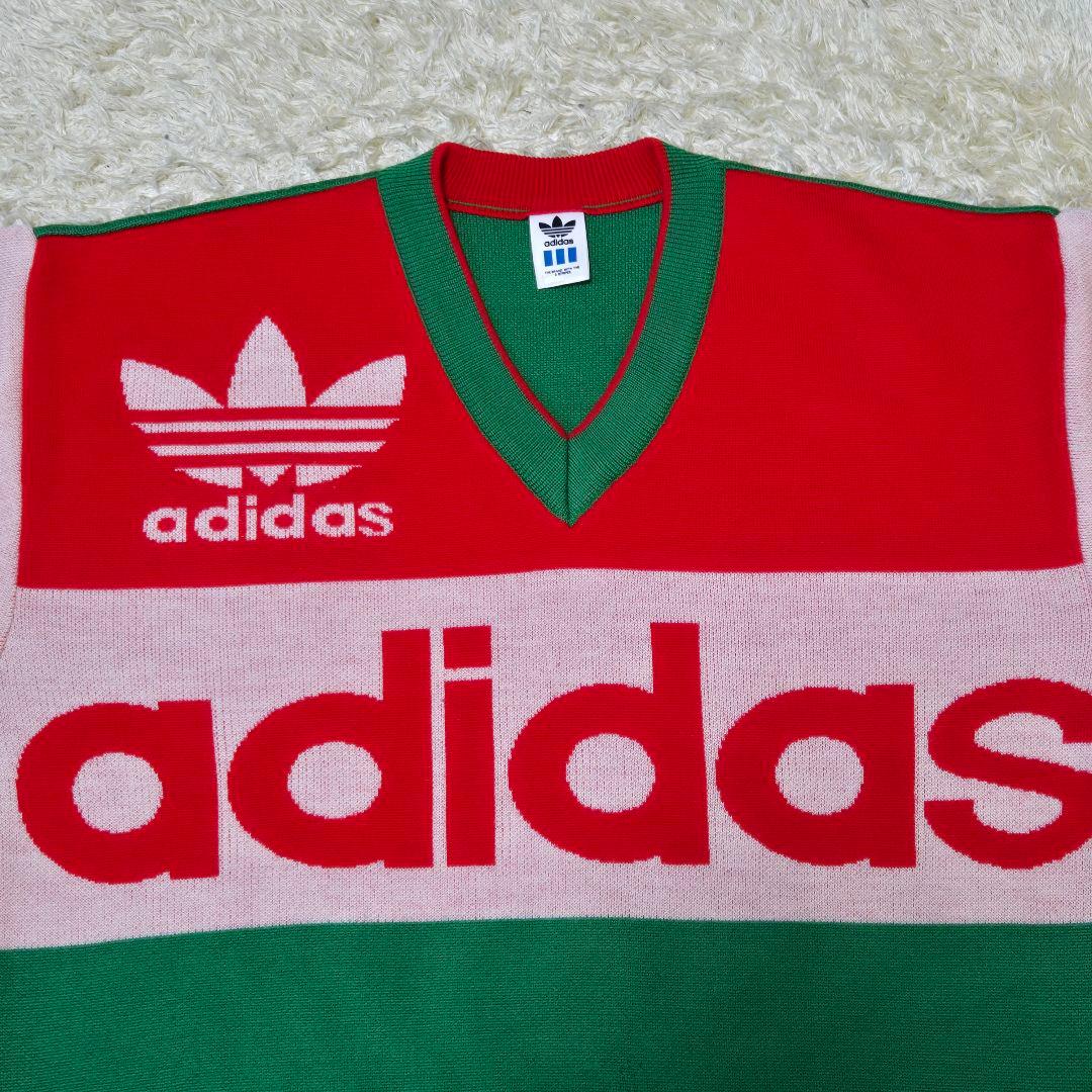 アディダス ニット 長袖 ビッグロゴ デサント社製 グリーン レッド サイズO