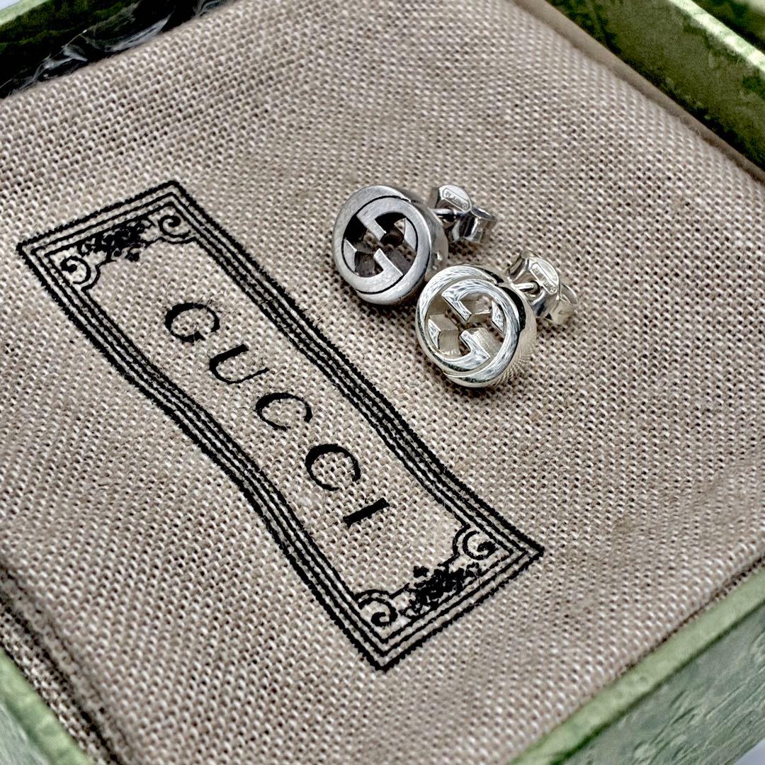 GUCCI グッチ インターロッキングG スタッド ピアス 両耳 シルバー 美品